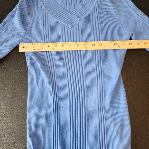 United States Sweaters Ribbed 3/4 Sleeve V-Neck Tunic Sweater Blue Large NEW NWT - Picture 9 of 10